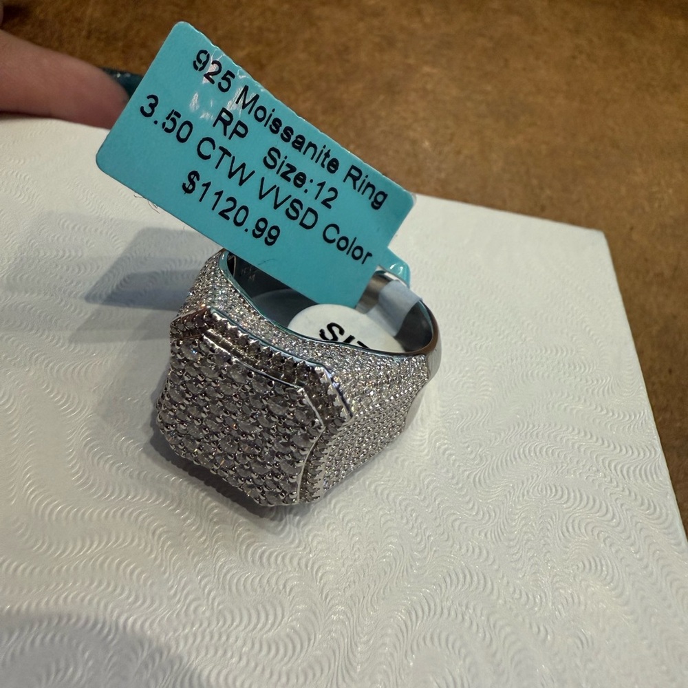 925 sterling silver stamped Moissanite Ring for Men size 12 NEW